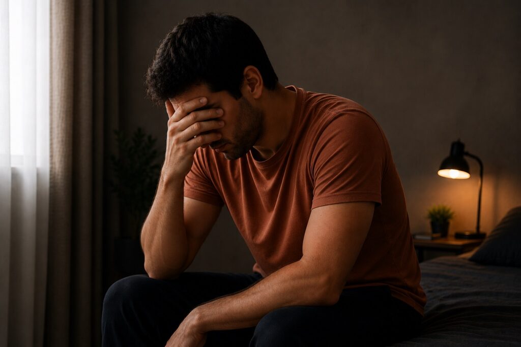 É possível vencer o vício em pornografia sozinho? Homem refletindo sobre os desafios emocionais e as dificuldades do processo de mudança.