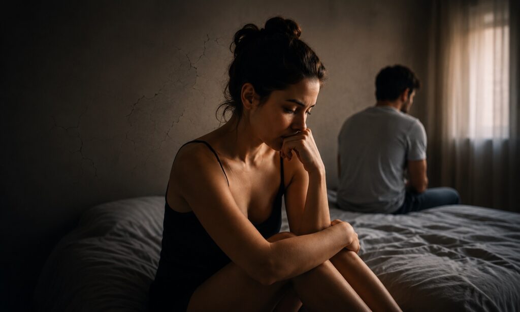 Vergonha sexual causada por traumas emocionais afetando intimidade e desejo
