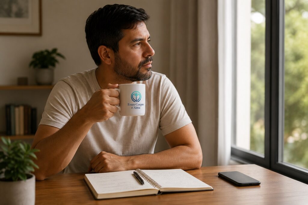 Homem refletindo, como pornografia e ansiedade podem ser compreendidas por meio do autoconhecimento e da regulação emocional.
